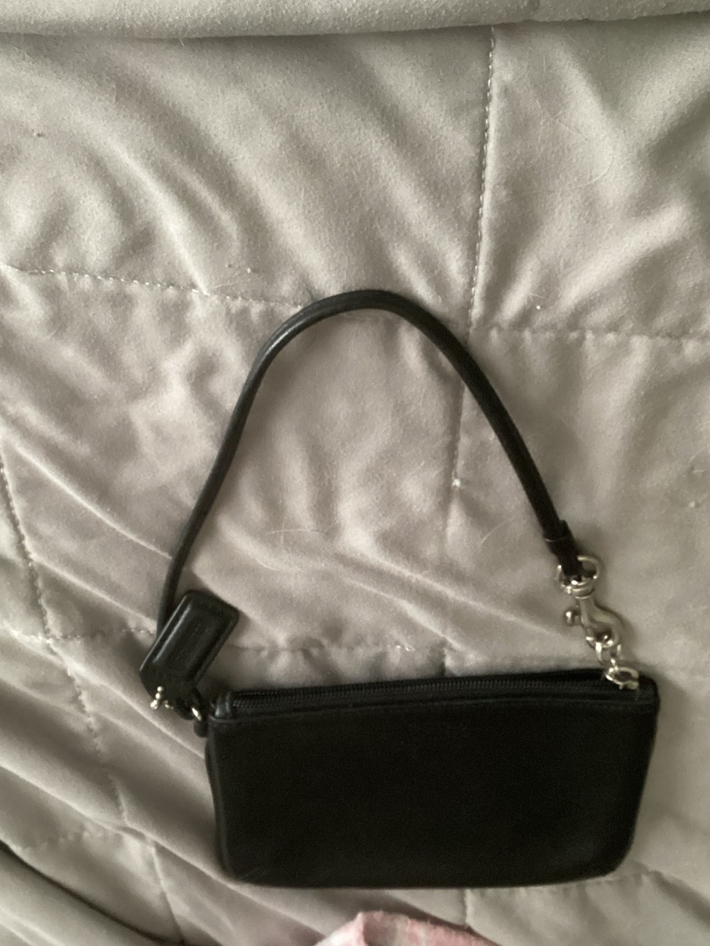 Coach Black Leather Wristlet with Silver Hardware